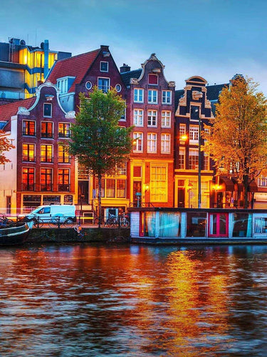 Diamond Painting Kleurrijk Amsterdam met Ronde steentjes 80x100cm - Beste Kwaliteit